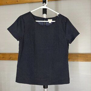 J.Crew Factory Womens Navy‎ Blue Polka Dot Short Sleeve Keyhole Back Blouse XS
